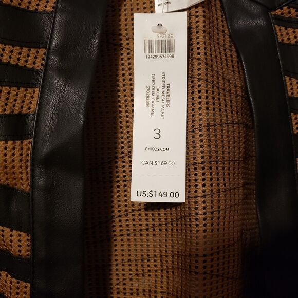 CHICOS Travelers Mesh Jacket Women's XL  Faux Leather Animal Print $149.99 NWT - Picture 8 of 14